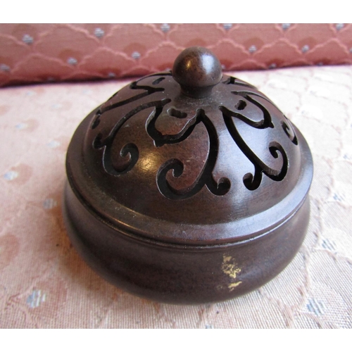 485 - Chinese Bronze Gold Splash Decorated Sensor with Cover Approximately 4 Inches Diameter