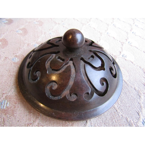 485 - Chinese Bronze Gold Splash Decorated Sensor with Cover Approximately 4 Inches Diameter