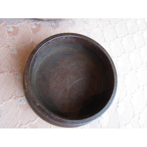 485 - Chinese Bronze Gold Splash Decorated Sensor with Cover Approximately 4 Inches Diameter