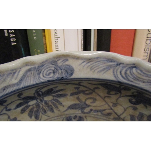 489 - Large Oriental Blue and White Porcelain Charger with Dragon Motifs Signed to Base Approximately 16 I... 