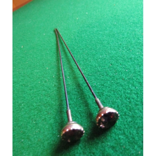 492 - Two Smokey Garnet Set 9 Carat Gold Hat Pins Antique Each Approximately 5 Inches Long