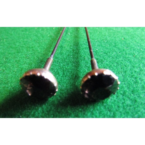 492 - Two Smokey Garnet Set 9 Carat Gold Hat Pins Antique Each Approximately 5 Inches Long