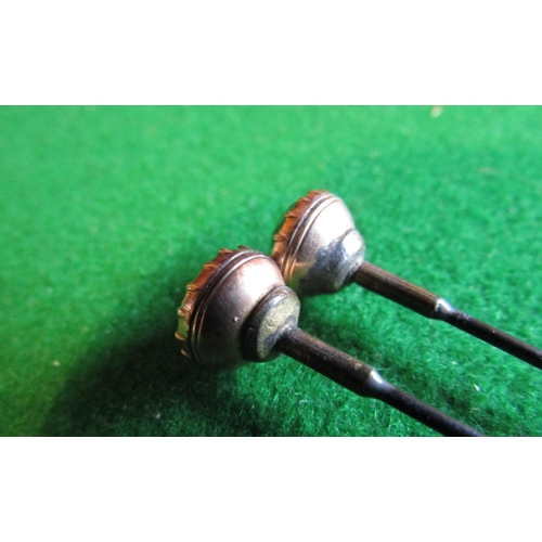 492 - Two Smokey Garnet Set 9 Carat Gold Hat Pins Antique Each Approximately 5 Inches Long