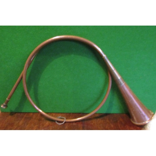 501 - Antique Hunting Horn Copper with Brass Mounts Approximately 18 Inches Wide