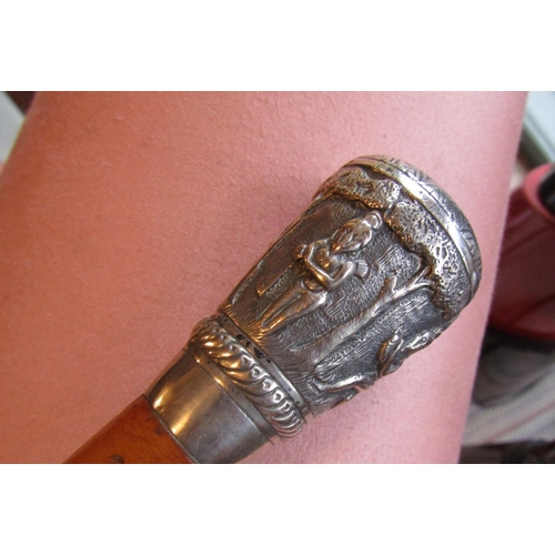 508 - Solid Silver Handled Eastern Walking Stick Approximately 34 Inches High