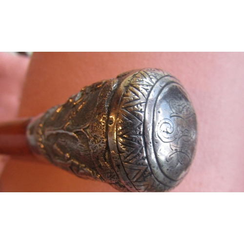 508 - Solid Silver Handled Eastern Walking Stick Approximately 34 Inches High