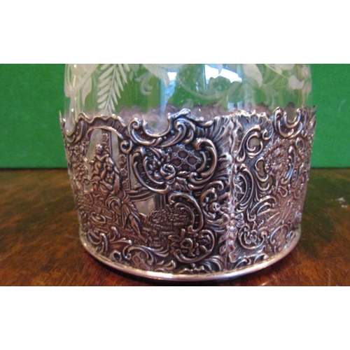 509 - Solid Silver Mounted Engraved Crystal Shaped Form Decanter with Original Stopper Approximately 14 In... 