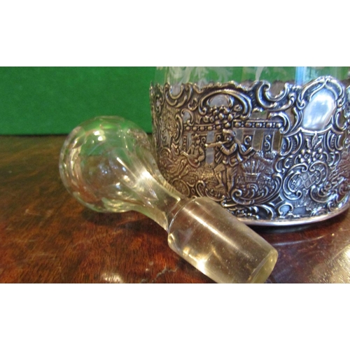509 - Solid Silver Mounted Engraved Crystal Shaped Form Decanter with Original Stopper Approximately 14 In... 