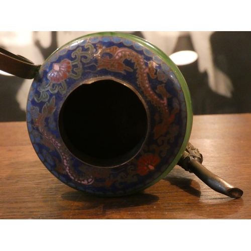 510 - Unusual Antique Jade Decorated Silver Teapot Eastern Origin with Further Enamel Decoration Approxima... 