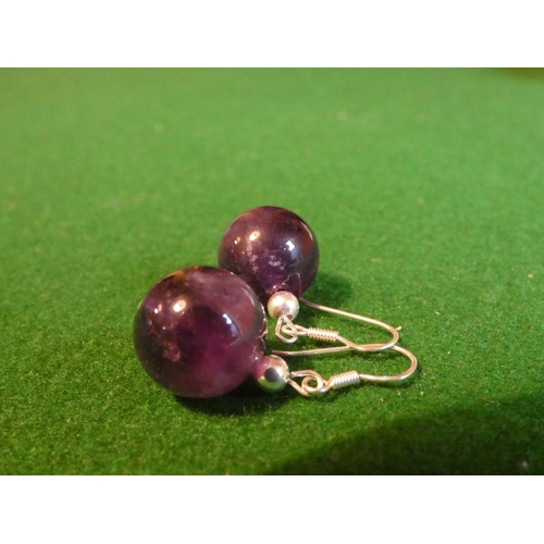 511 - Pair of Solid Silver Mounted Amethyst Pendant Drop Earrings with Matching Silver Necklace Pendant Th... 