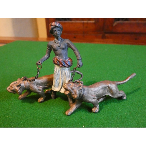 512 - Austrian Cold Painted Bronze Figure of African Man with Lions Finely Detailed Approximately 3 Inches... 