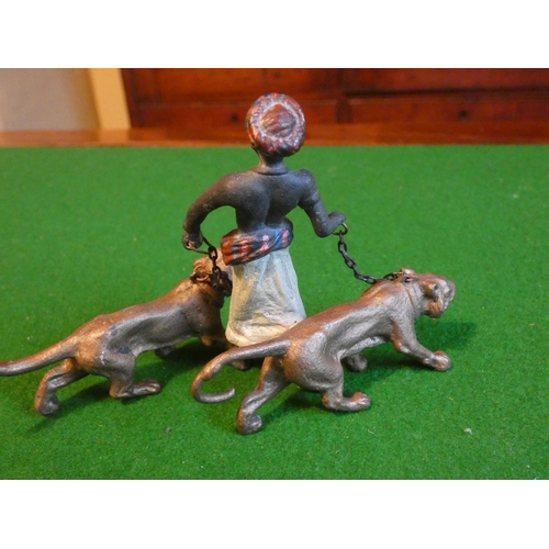 512 - Austrian Cold Painted Bronze Figure of African Man with Lions Finely Detailed Approximately 3 Inches... 