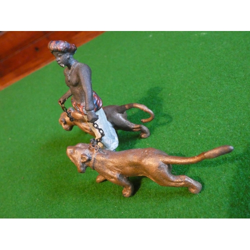 512 - Austrian Cold Painted Bronze Figure of African Man with Lions Finely Detailed Approximately 3 Inches... 