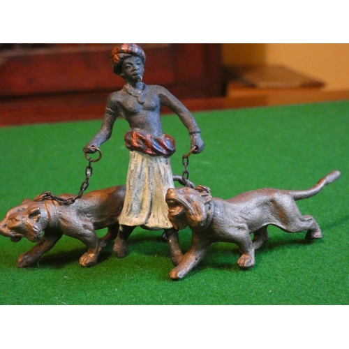 512 - Austrian Cold Painted Bronze Figure of African Man with Lions Finely Detailed Approximately 3 Inches... 