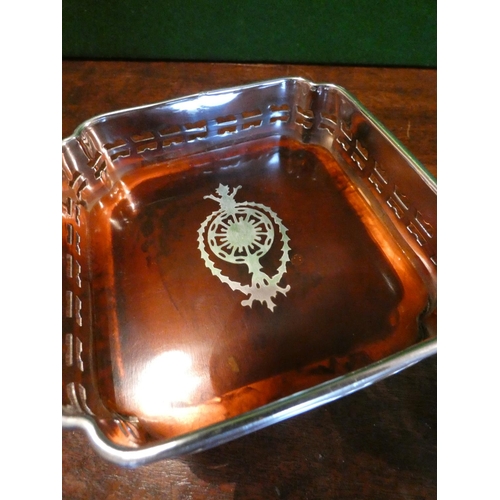 515 - Pair of Silver Plated Square Form Inverted Corner Canted Wine Bottle Table Top Coasters Resting on B... 