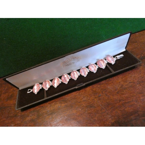 516 - Pink Quartz Set Ladies Solid Silver Mounted Bracelet Approximately 18.5cm Long