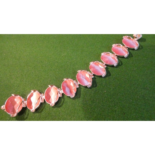 516 - Pink Quartz Set Ladies Solid Silver Mounted Bracelet Approximately 18.5cm Long