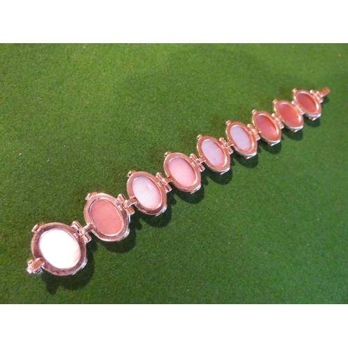 516 - Pink Quartz Set Ladies Solid Silver Mounted Bracelet Approximately 18.5cm Long
