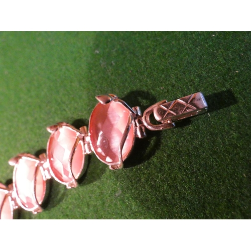 516 - Pink Quartz Set Ladies Solid Silver Mounted Bracelet Approximately 18.5cm Long
