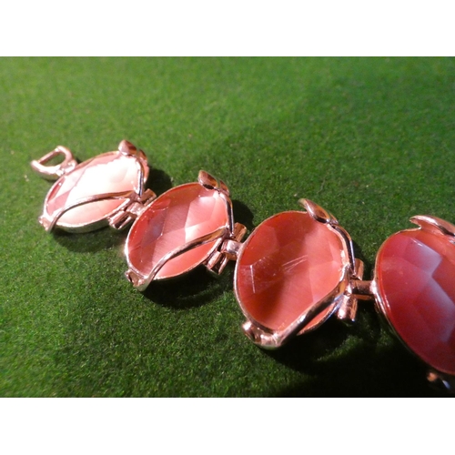 516 - Pink Quartz Set Ladies Solid Silver Mounted Bracelet Approximately 18.5cm Long