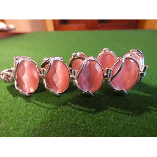 516 - Pink Quartz Set Ladies Solid Silver Mounted Bracelet Approximately 18.5cm Long