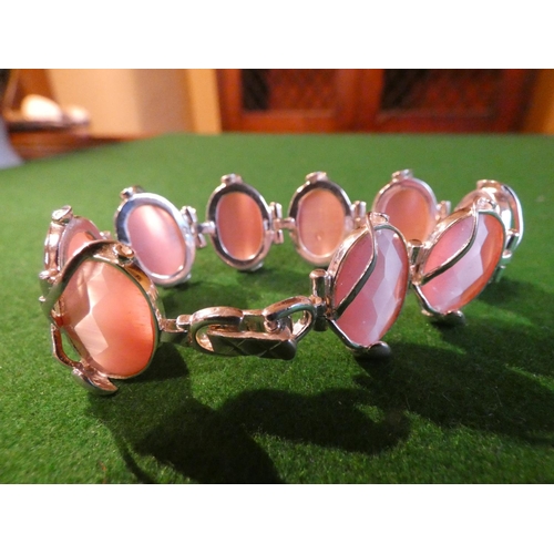 516 - Pink Quartz Set Ladies Solid Silver Mounted Bracelet Approximately 18.5cm Long