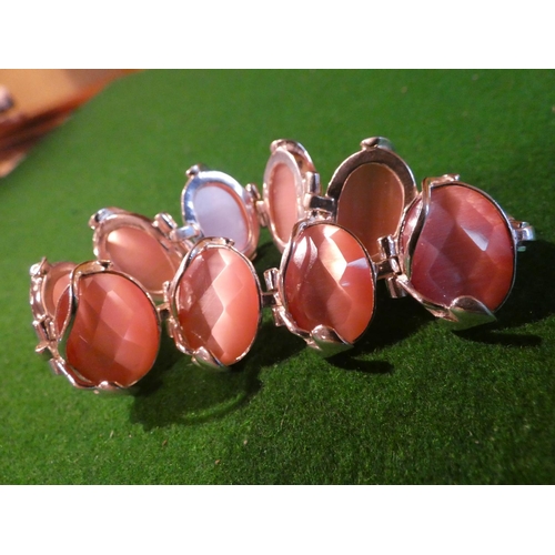 516 - Pink Quartz Set Ladies Solid Silver Mounted Bracelet Approximately 18.5cm Long