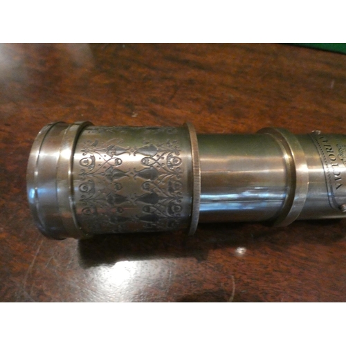 518 - Brass Telescope Telescopic Form Extends to Approximately 32 Inches with Engraved Detailing