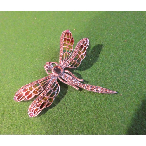 519 - Dragonfly Plique A Jour Solid Silver Ladies Brooch Attractively Detailed