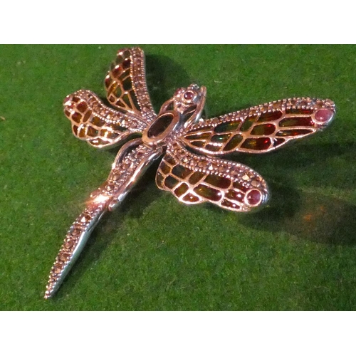 519 - Dragonfly Plique A Jour Solid Silver Ladies Brooch Attractively Detailed