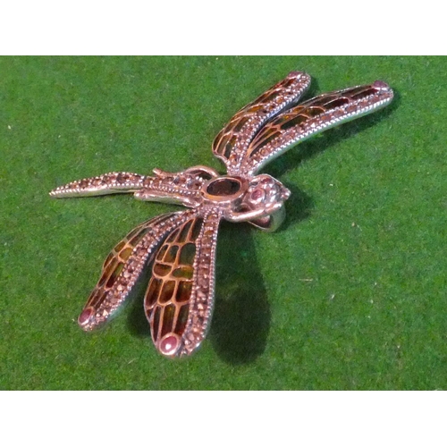 519 - Dragonfly Plique A Jour Solid Silver Ladies Brooch Attractively Detailed