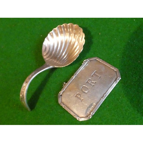 520 - Solid Silver Babies Spoon and Solid Silver Port Decanter Label with Silver Chain