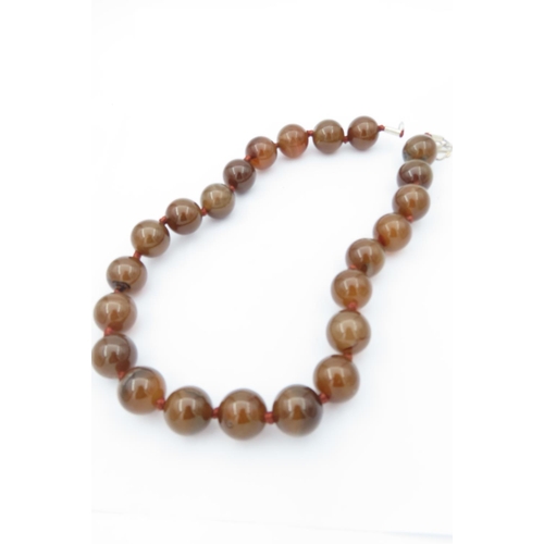 522 - Ladies Carved Agate Bead Necklace Recently Restrung Attractive Colour with Hinge Clasp
