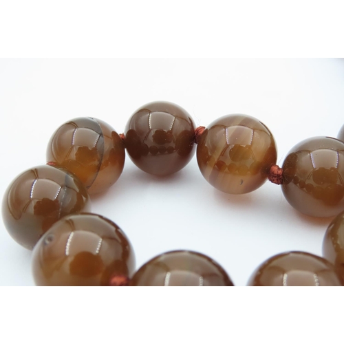 522 - Ladies Carved Agate Bead Necklace Recently Restrung Attractive Colour with Hinge Clasp