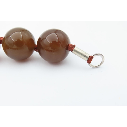 522 - Ladies Carved Agate Bead Necklace Recently Restrung Attractive Colour with Hinge Clasp