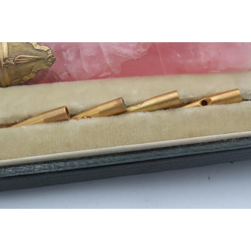 523 - Antique Ormolu Mounted Pink Quartz Parasol Handle with Parasol Tips Complete within Original Present... 