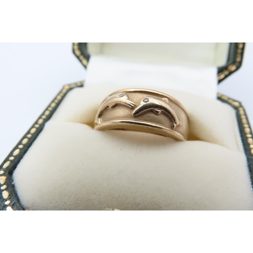 524 - Dolphin Motif Decorated 9 Carat Gold Ladies Ring Size N