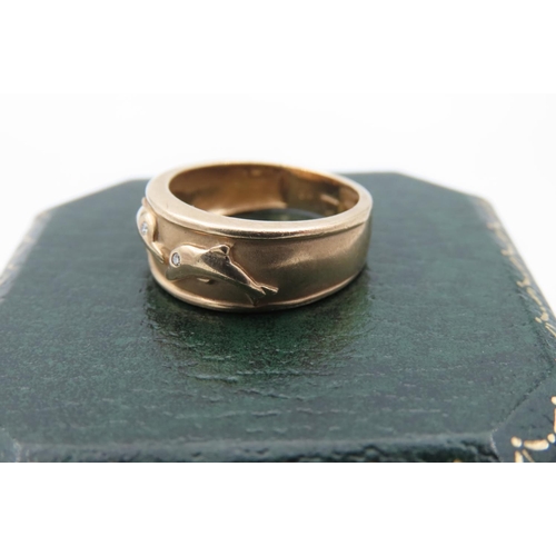 524 - Dolphin Motif Decorated 9 Carat Gold Ladies Ring Size N