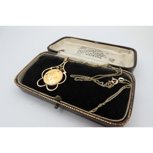 525 - 9 Carat Gold and Three Diamond Set Coin Mounted Ladies Pendant Necklace with One Tenth Krugerrand Da... 