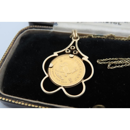 525 - 9 Carat Gold and Three Diamond Set Coin Mounted Ladies Pendant Necklace with One Tenth Krugerrand Da... 