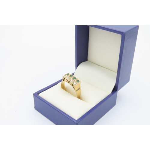 527 - 18 Carat Gold Eight Stone Diamond and Emerald Ladies Ring Size O