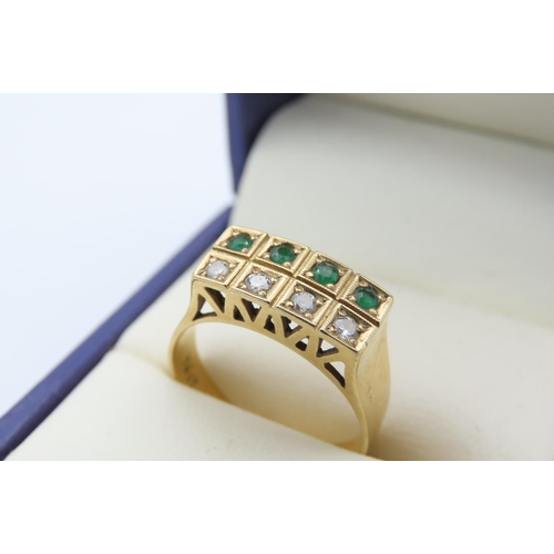 527 - 18 Carat Gold Eight Stone Diamond and Emerald Ladies Ring Size O