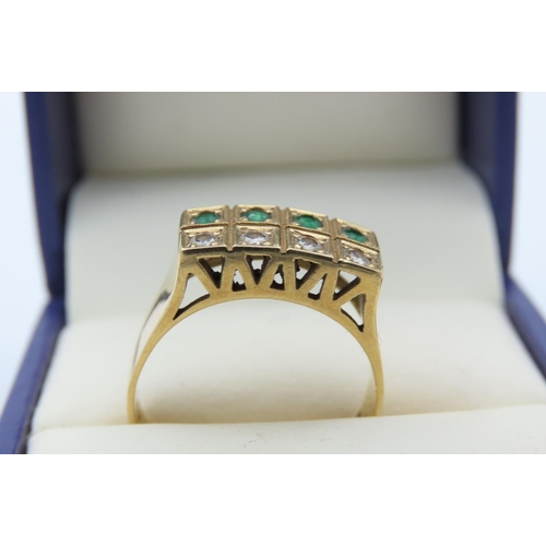 527 - 18 Carat Gold Eight Stone Diamond and Emerald Ladies Ring Size O