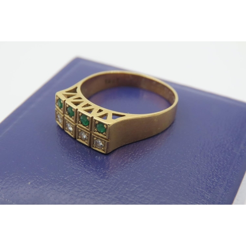 527 - 18 Carat Gold Eight Stone Diamond and Emerald Ladies Ring Size O