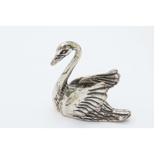 530 - Set of Four Solid Silver Figures Mother Swan with Three Goslings Tallest Approximately 1 Inch High