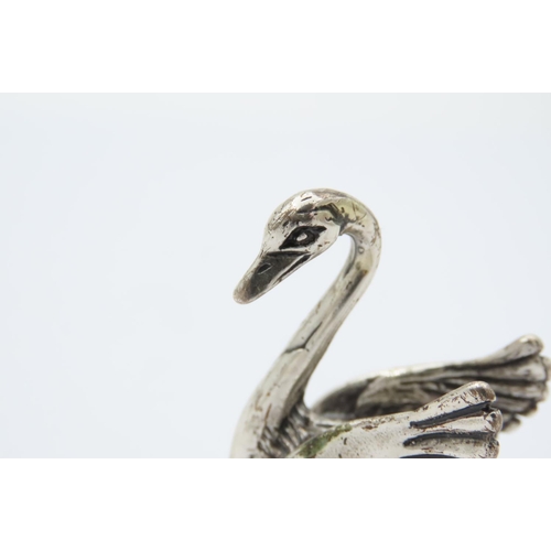 530 - Set of Four Solid Silver Figures Mother Swan with Three Goslings Tallest Approximately 1 Inch High