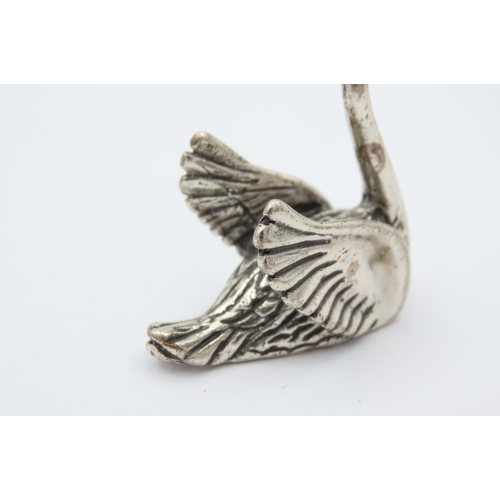 530 - Set of Four Solid Silver Figures Mother Swan with Three Goslings Tallest Approximately 1 Inch High