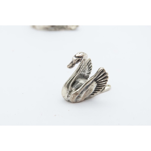 530 - Set of Four Solid Silver Figures Mother Swan with Three Goslings Tallest Approximately 1 Inch High