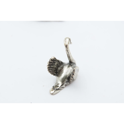 530 - Set of Four Solid Silver Figures Mother Swan with Three Goslings Tallest Approximately 1 Inch High