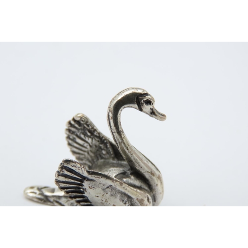 530 - Set of Four Solid Silver Figures Mother Swan with Three Goslings Tallest Approximately 1 Inch High